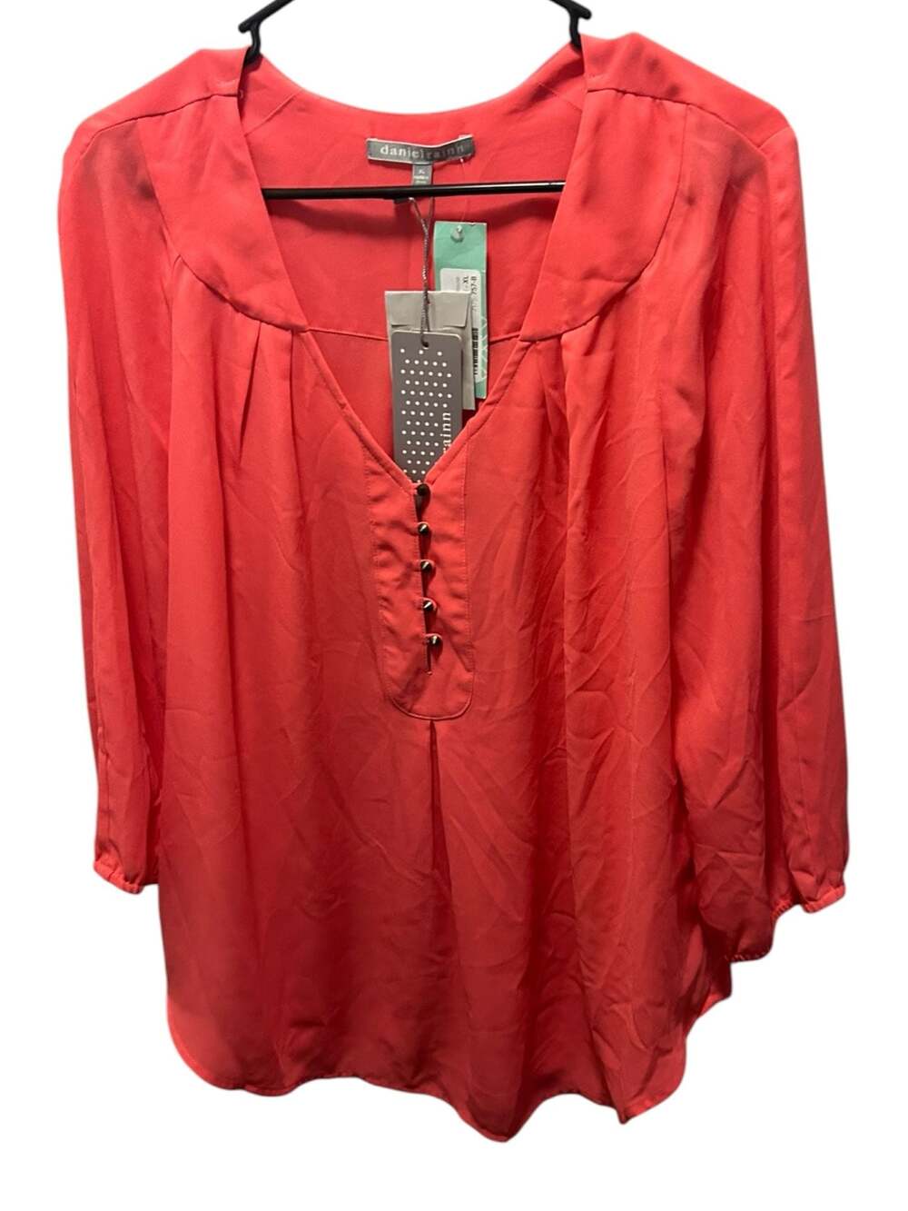 Daniel Rainn Women's V-Neck Long Sleeve Blouse, Coral, Size XL